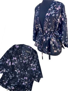 NEW Express Kimono Top Black and Purple Floral Small